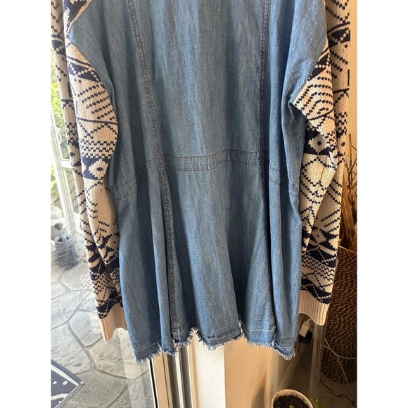 Free People Dominic Denim Mini Dress Knit Sweater Sleeves Button Down size L EUC - Picture 9 of 13